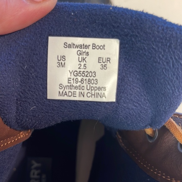 SPERRY Saltwater Boot Girls Size 3US navy and brown leather - Picture 7 of 7